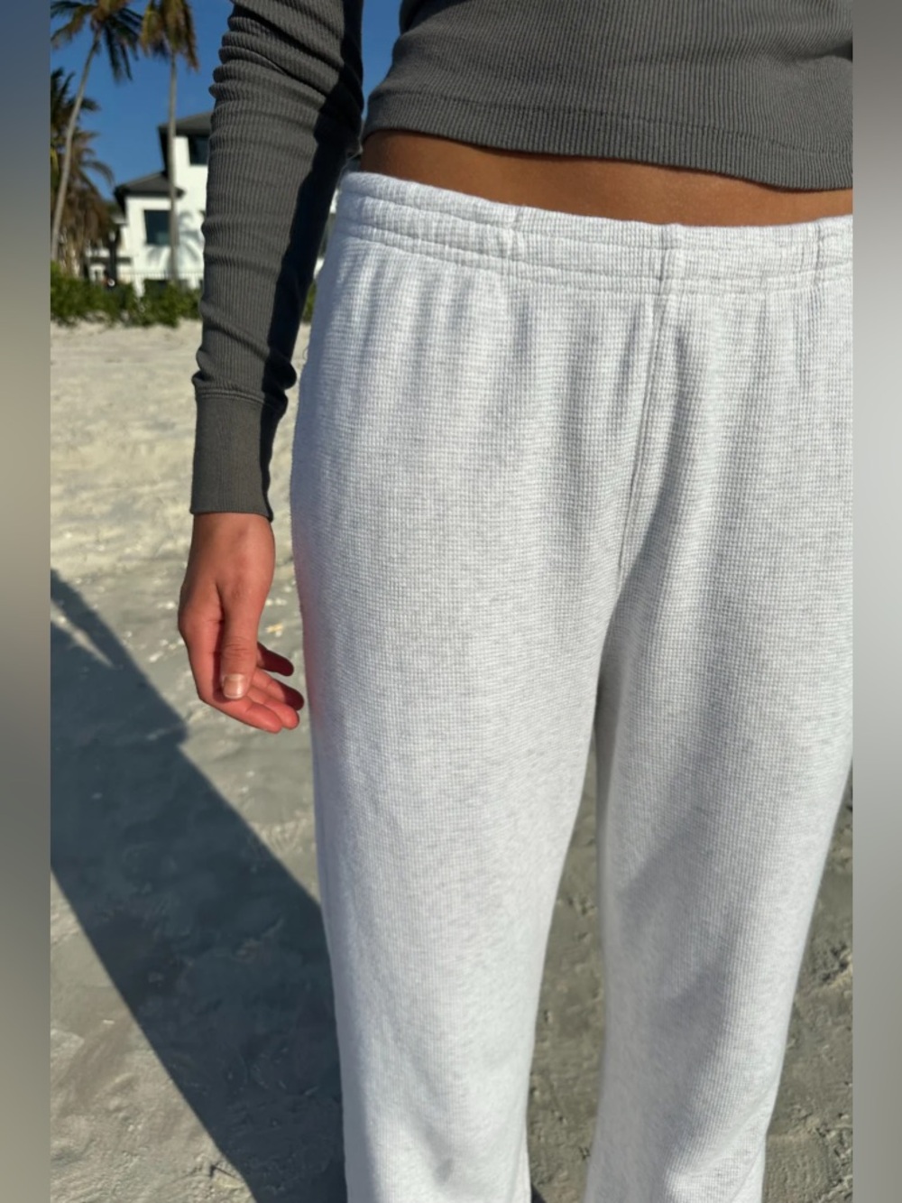Brandy Melville 100% Cotton Light Grey Anastasia Waffle Sweatpants - Picture 7 of 11